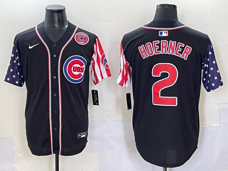 Men 2025 Chicago Cubs #2 Hoerner Black a generation of national flags Joint Name Nike MLB Jersey style 6